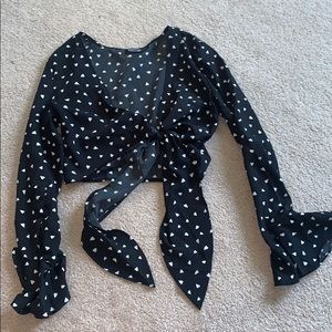 Black heart front tie long sleeve top